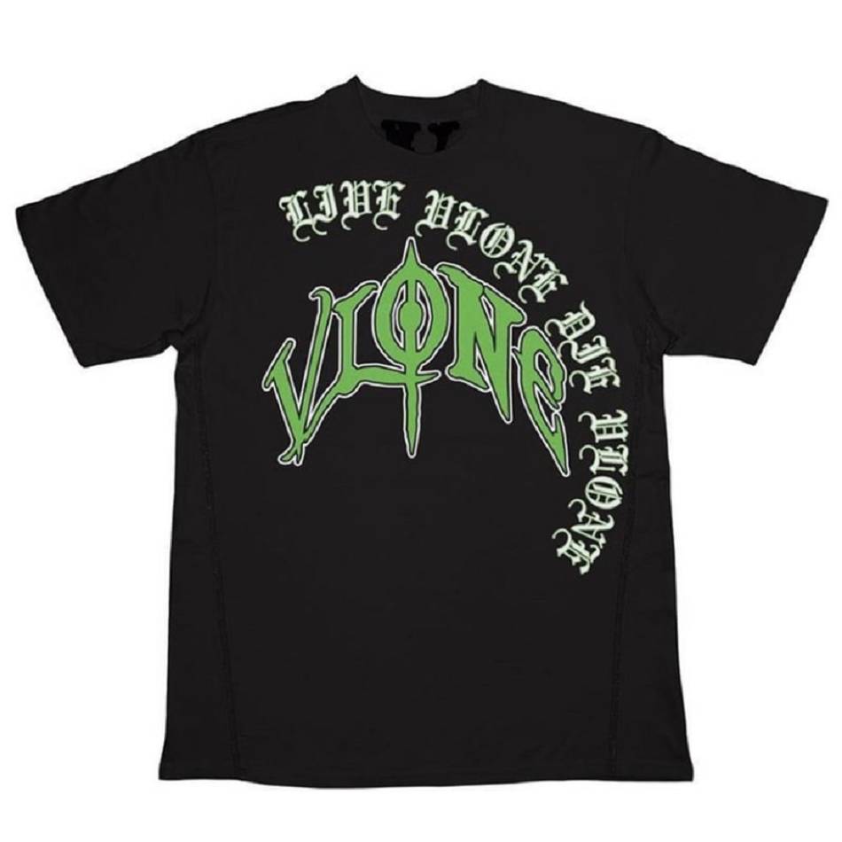 Black Vlone Sulphur Gothic Graphic Hot Sale T Shirts | AU_ZS2321
