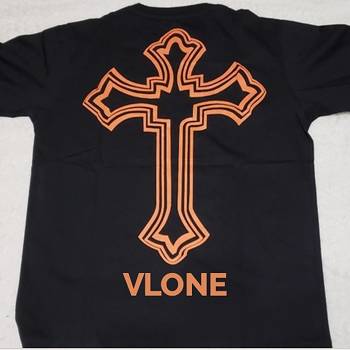 Black Vlone Cross T-Shirt Rappers Collab Tupac-Shakur | AU_YH1177